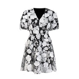 Temperament Dress Dress Women 2025 Summer New Water-Soluble Flower Bubble Sleeve High-Grade Three-Dimensional Flower Dress