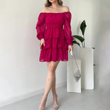 Women's Autumn Lantern Sleeve High-Rise Quality Cake Lace Skirt