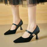 Large-Size Shoes Small Fragrant High-Heeled Shoes Women's Light Mouth Single Shoes Spring New Women's Shoes Korean Version Of The Pointed Mary Jane Shoes High Quality Shoes