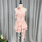 Hanging Neck Flowers Lotus Leaves Outside Wearing Sleeveless 2025 Summer New Short Skirt Woman