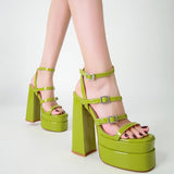 Summer New Square Head Thick Heel Women's Shoes High Heel Fish Mouth Hate The Sky High Large Size Show Sandals 14 Cm Women's Shoes High Quality Shoes