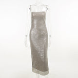 Hanging Beads Fine Flash Dress Dress Woman 2025 New Hot Girl Sexy Dress DJPT