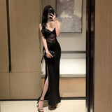 Black Lace Splicing High Open Fork Sexy Bag Ass Waist Temperament Sling Skirt Dress