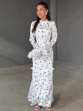 2025 Gentle Wind Small Fresh Flowers And Leaves Side Long Repair Dress