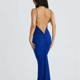 Sexy Fashion Showback Solid-Color Banquet Body-Body-Back-Up-Slinged Sling Dress