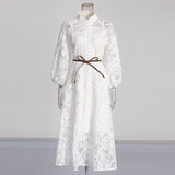 Elegant Retro Style Dress Woman 2025 Spring High-End Heavy Industry Lace Hollow Waist Dress