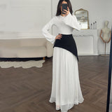 2025 New Solid Color Long-Sleeved Collar Splicing Body-Body-Suited And Hip Dress