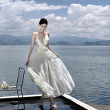 Seaside Vacation Show Back Dress Super Fairy Dress Travel Sling Dress Women's Summer