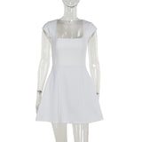 Summer 2025 New Fashion Style Commuting Short-Sleeved Square Vest A Swing Mini Dress DJPT