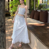 Sling Dress 2024 Summer New High-Rise Thin Holiday Dress Two-Set