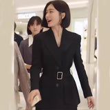 2025 Black Small Suit Collar Lady Workplace Coat