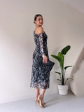 Women's Clothing 2025 Autumn New Snake Print Long-Sleeved Bag Hip Sexy Dress