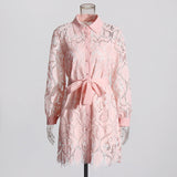 French Retro Embroidered Short Dress 2025 Summer New Collar Long Sleeves To Close The Waist Irregular Dress Woman