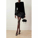 2025 Velvet Splicing Stacked Lotus Leaves Side Irregular Dress Short