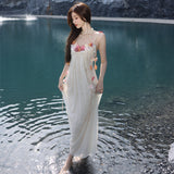 Thin Sling Dress Women's Summer Seaside Vacation Word Collar Sleeveless Beach Dress