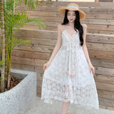 New Lace National Style Beach Dress Women's Summer Seaside Resort Style Sling Dress