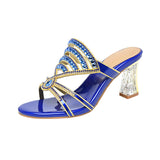 Drill Sandals Summer New Women's Cool Slippers With Fashion Crystal Coarse Heel High Heels Wear Women's Slippers Anti-Slip High Quality Shoes