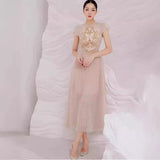 2025 Champagne Butterfly Flower Hollow Embroidery Dress Dress Dress 9010