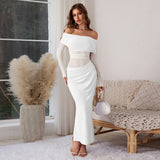 Summer 2025 New Long Dress Temperament Sexy Shoulder Mesh Yarn Hollow Dress Woman DJPT