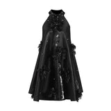 Sexy Famous Wind Hanging Neck Skirt 2025 Summer New Heavy Industry Nail Bead Three-Dimensional Spliced Feather Dress