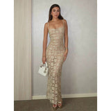 Gold Hollow French Temperament Sling Dress Small Body Fork Dress Two Sets