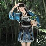 Pavilion Original Design Silver Bell Hanfu Women's Chinese Style Improvement Han Element Blouse Sling Half-Skirt Set 9262