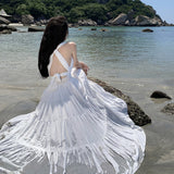 Dress 2024 New Sanya Hanging Neck Dress Sexy Bare Back White Sling Dress Holiday Dress