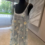 Dress Temperament C High Value Light Luxury 2025 Spring And Summer New Heavy Industry Three-Dimensional Flowers Mesh Dress Dress Woman