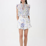 Temperament Light Style Suit 2025 Spring New Collarless Print Top High Waist Shorts Two Sets Of Women