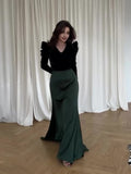 Autumn Fashion Temperament Velvet Splicing V-Neck Intellectual Belt Long Dress