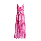Elegant Style Dress 2025 New High-End Hanging Neck Ribbon V-Neck Print Inside The Dress