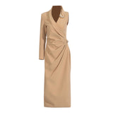 Elegant Commuter Wind Dress 2025 Summer New V Collar Kinesy Three-Dimensional Decorative One-Sleeve Dress Woman