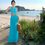 Style Sexy Hottie Suit Female V-Neck Hanging Neck Sling Vest High-Waisted Long Skirt Two Sets
