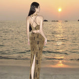 Style Hottie Sexy V-Neck Slings Body-Body-To-Scks Dress Seaside Holiday Style Design Reveals Back Dress