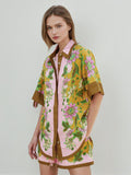 Casual Suit Women 2025 Spring New Printed Short-Sleeved Shirt + High-Waisted Broad Leg Pants Two Sets