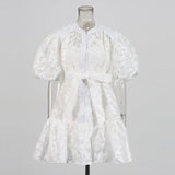 Round-Neck Dress 2025 New T-Bubble Sleeve Single-Button Vacation Leisure Belt With Sling Dress