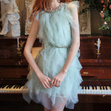 Fashion Temperament Sleeveless Dress 2024 New Famous Light Luxury Mesh Diamond Collar Skirt