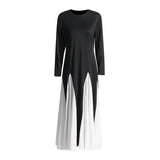 Elegant Dress 2025 Summer New Bump Color Splicing Round Neck Long Sleeves To Close The Waist Dress Dress Woman