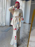 With Thin Fashion Flower Print Casual Silk Dress Two-Piece Set