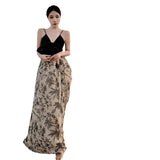 Splicing French Retro Sexy Bareback Dress Sling Dress With Long Skirt Sanya Beach Dress Woman