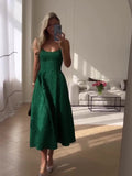 Slings Press Fresh Dress Femininity Summer Temperament A Word Dress Green