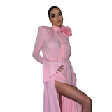 Women's High-End Vintage Dress Hollow Deep V Hanging Neck Dress Folded Three-Dimensional Flower Dress