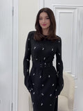 Spring Festival New Fashion Temperament Long-Sleeved Body Lotus Leaf Side A-Shaped Dress Dress Dress Woman