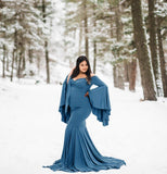 Women's Silk Cotton Pregnant Women's Lotus Leaf Sleeves To Drag Tail Dress Photography Dress 1176 Maternity