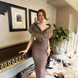Autumn 2025 New Temperament Body-Body-Slender Shoulder-To-Heart Shawl Dress Woman DJPT