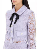 Star With Violet Hollow Water Lace Lace Lace Tie With Cardigan Top + Half-Body Skirt Set