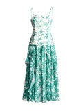 Holiday Style Dress 2025 Spring New Print Pressure Frills Light Mint Leaf Side Braid Dress Woman