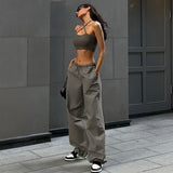 Rope Girded Casual Workwear Trousers Women Street Fashion Trend Women's Simple Loose Trousers DJPT