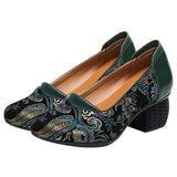 Beauty Real Leather National Wind Coarse And Shallow Print Comfortable Chinese Style Original Fashion Mother Shoes Lefu Shoes High Quality Shoes