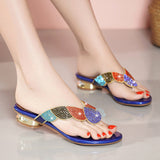 Water Drill Cool Slippers Women Wearing Flat Bottom Clip Flip Bohemian Low-Heel Beach Slippers High Quality Shoes